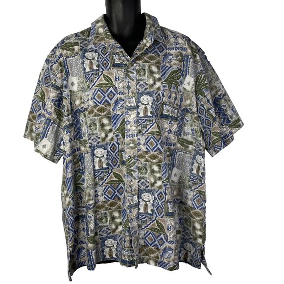 Vintage 80s Diamond Head Hawaiian Shirt Size 2XL Lucky Cat Frog Tapa Reverse - Picture 1 of 8